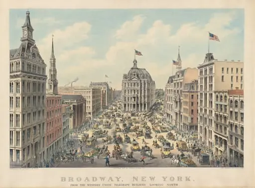 Broadway, New York: From the Western Union Telegraph Building Looking North, by Currier and Ives