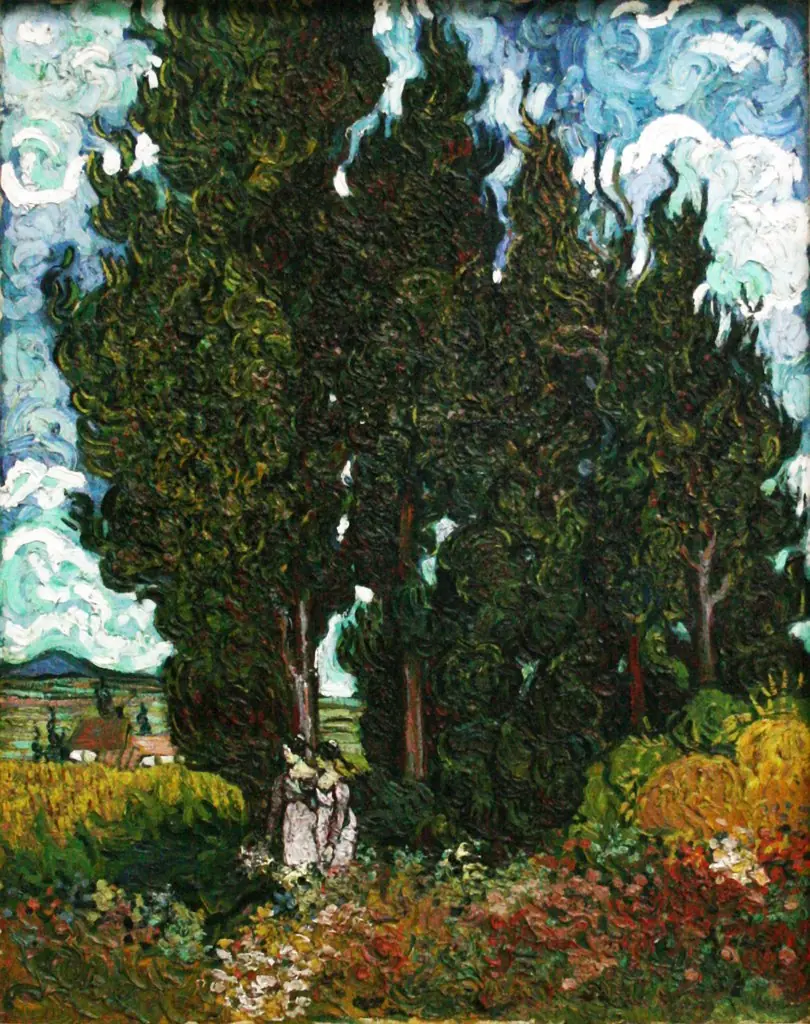 Cypresses with two figures