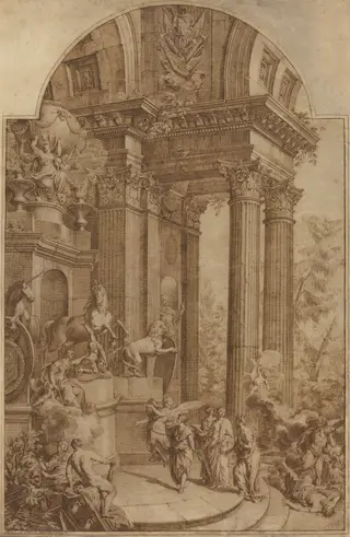 Monument to King George I, by Domenico Maria Fratta, ink, 1732