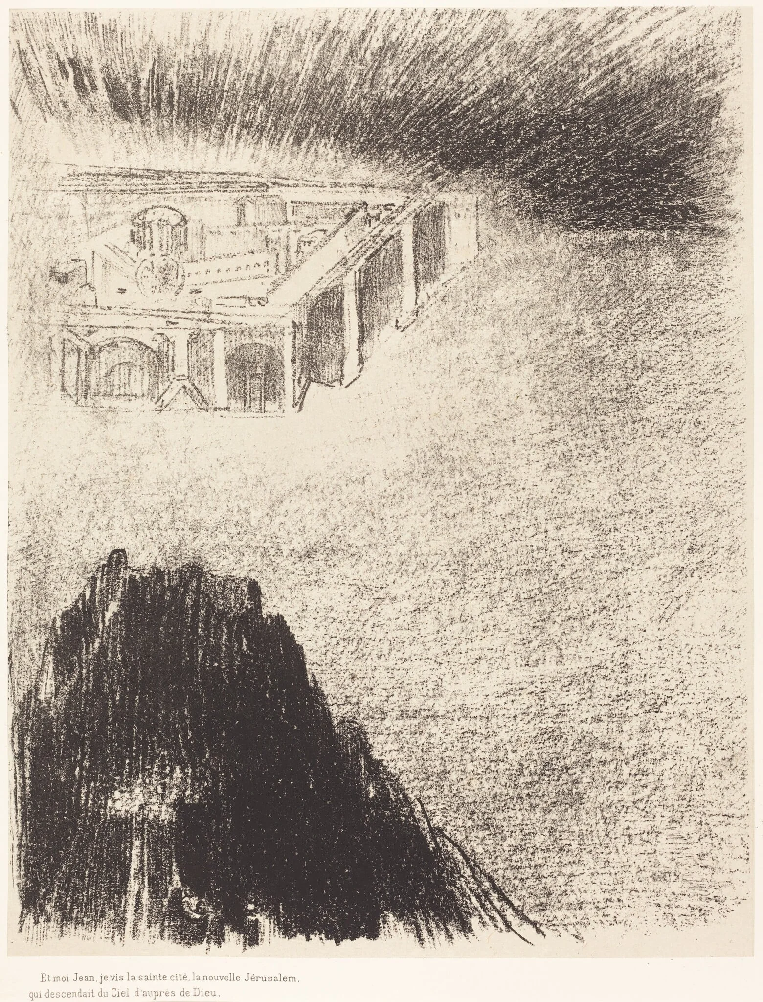 Et moi, Jean, Je vis la sainte cite, la nouvelle Jerusalem, qui descendait du ciel, d'aupres de dieu (And I John saw the holy city, new Jerusalem, coming down from God out of heaven), detail