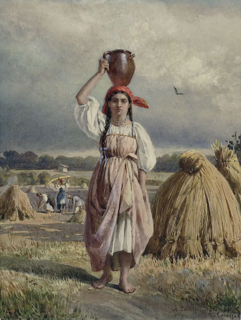 A harvest field, by A. Lavezzari, watercolor, 1872