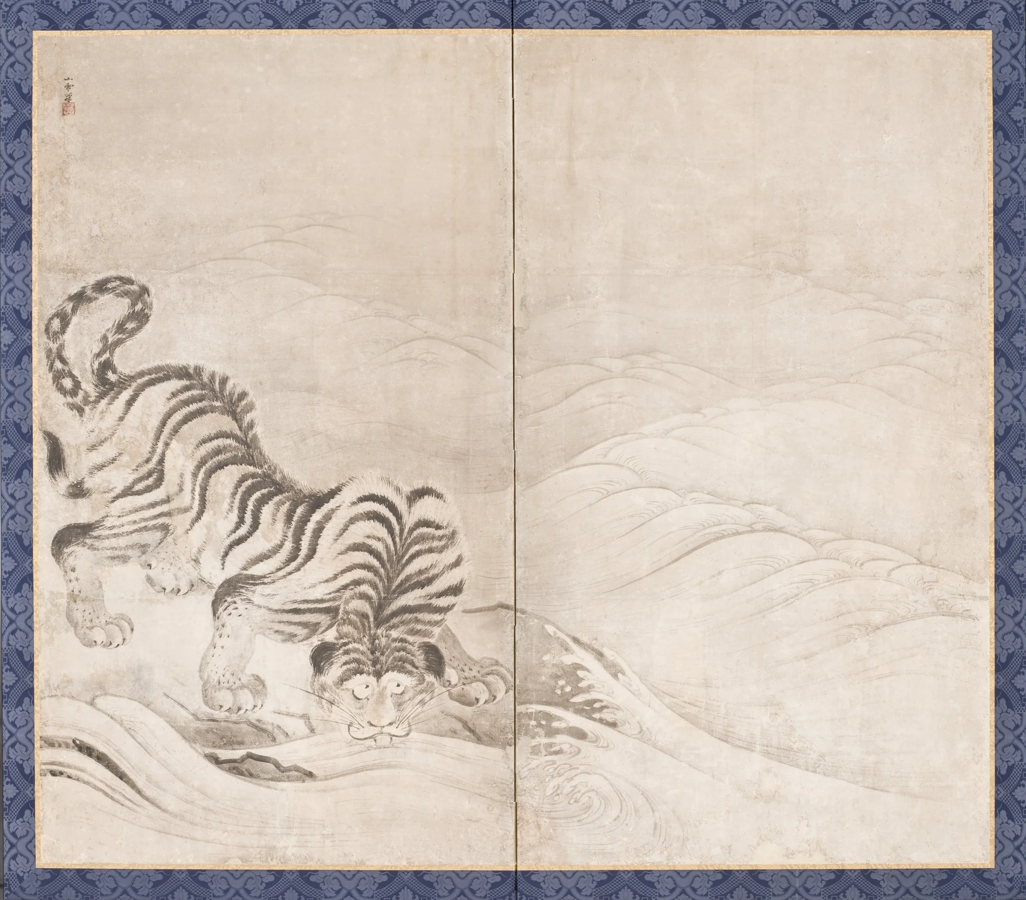 Tiger Drinking from a Raging River, detail