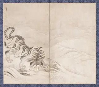Tiger Drinking from a Raging River, by Kanō Sansetsu, unspecified, 1640