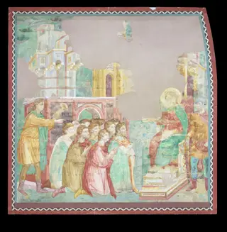 Copy after the painting Joseph and his brothers in  Egypt attributed to the Isaac Master in the Upper  Church, San Francesco, Assisi, by Edward Kaiser, watercolor, 1875