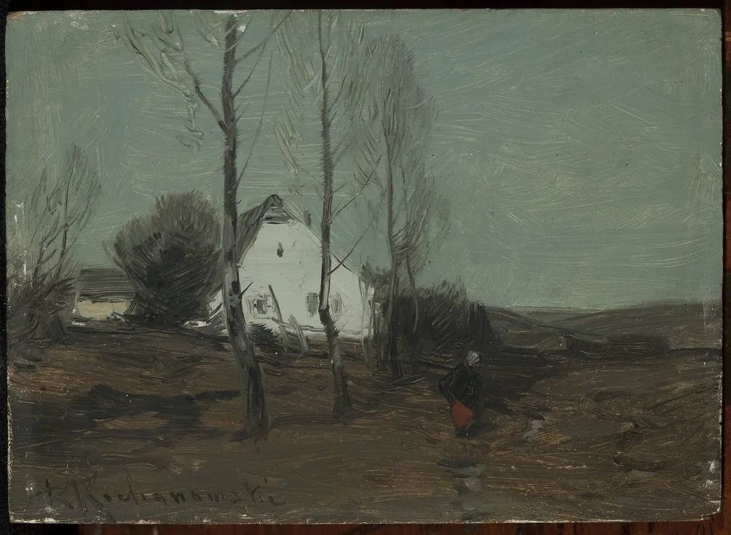Landscape with a cottage, by Roman Kochanowski, oil, 1898