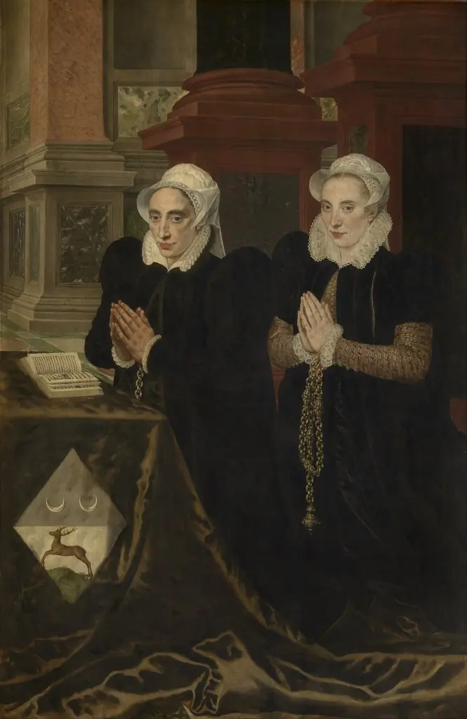 Maria de Deckere, Second Wife of Gillis de Smidt, and Béatrix, One of their Daughters, by Adriaen Thomasz. Key, oil, 1575