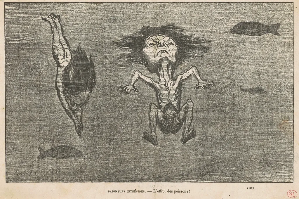 Baigneurs intrepédes, by Honoré Daumier, ink, 1864