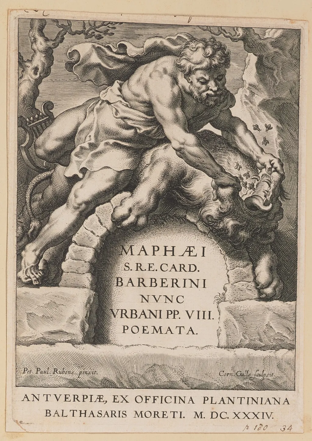 Title Page for Maffeo Barbarini, Poemata, by Cornelis Galle I, ink, 1634