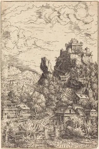 Landscape with a Castle, by Hanns Lautensack, ink, 1553