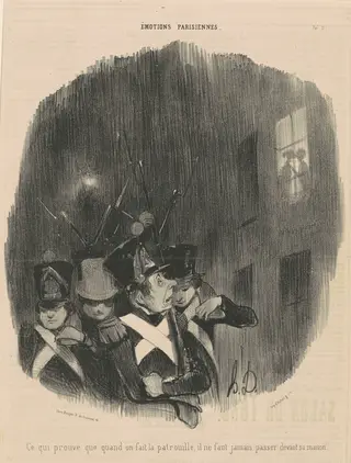 ce qui prouve que quand on fait...patrouille..., by Honoré Daumier, ink, 1839