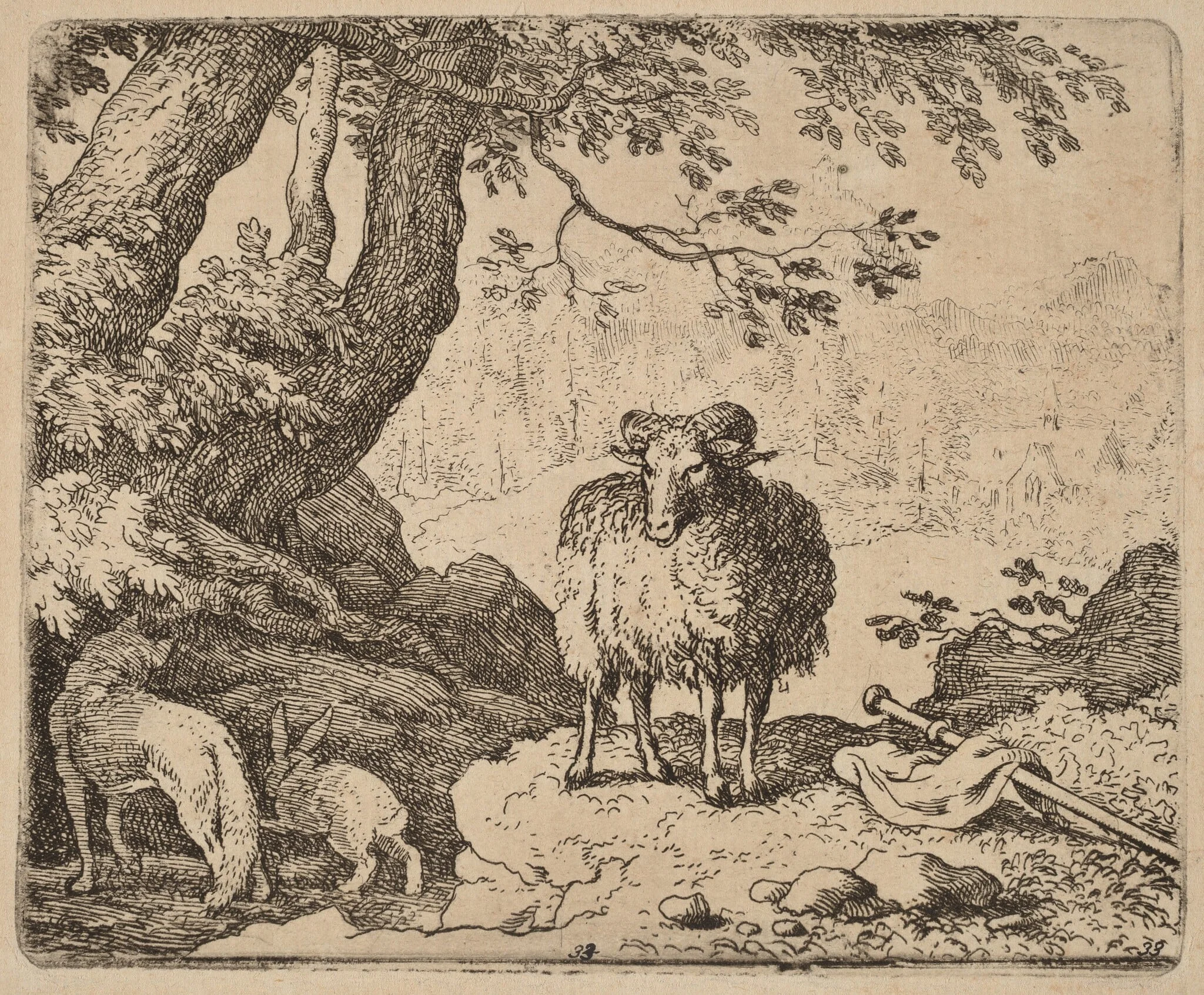 Reynard Returns Home, Accompanied by the Ram and the Rabbit, detail
