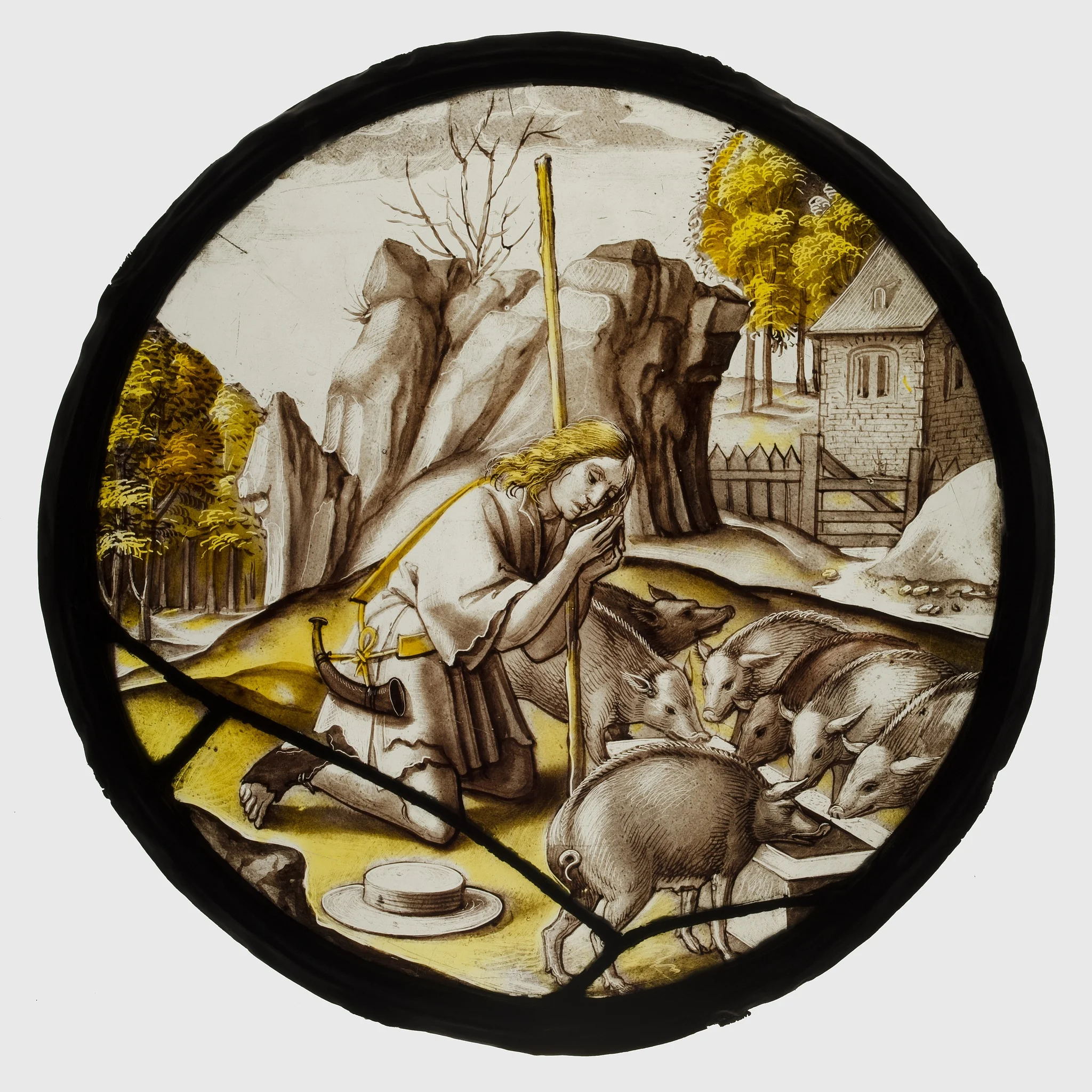 Roundel with the Prodigal Son among the Swine, detail