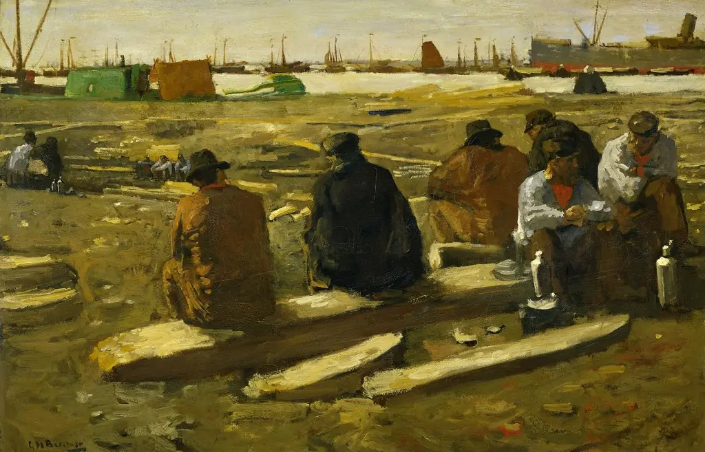 Lunchtime at the Building Site on the Van Diemenstraat in Amsterdam, by George Hendrik Breitner, oil, 1899