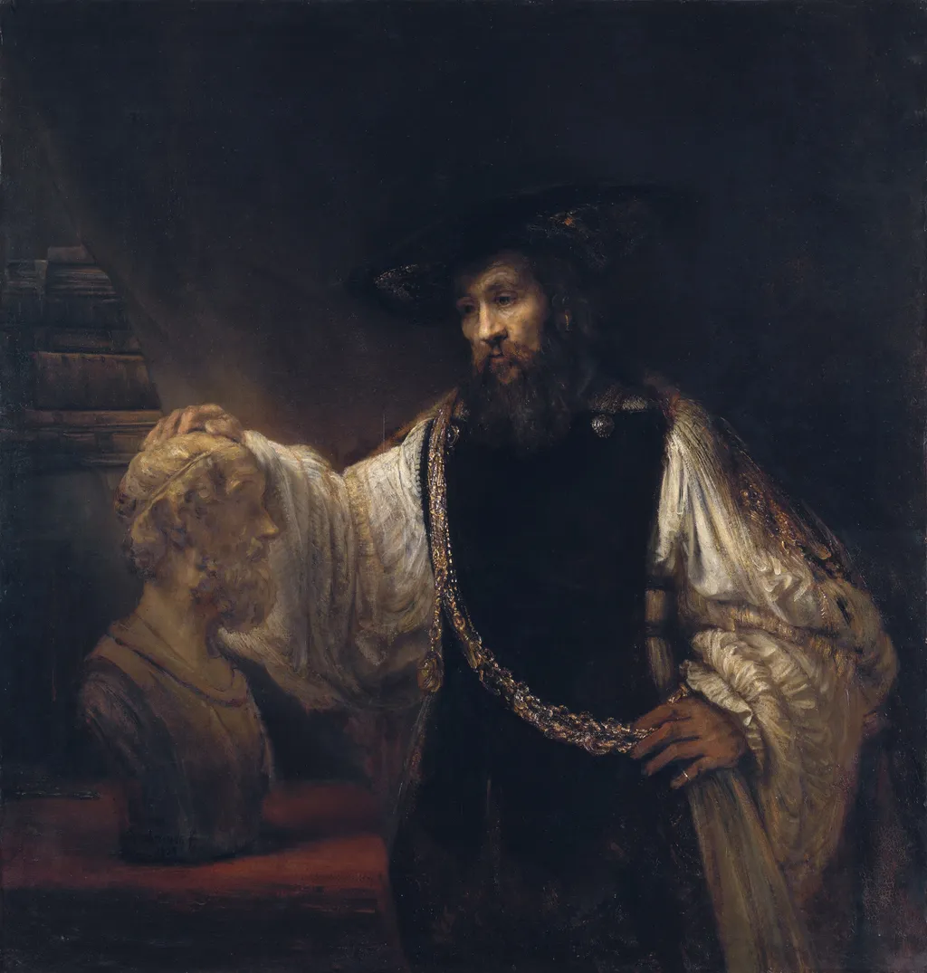 Aristotle with a Bust of Homer, by Rembrandt van Rijn, oil, 1653