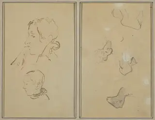 Two Heads; Studies of Sheep [recto], by Paul Gauguin, ink, 1886