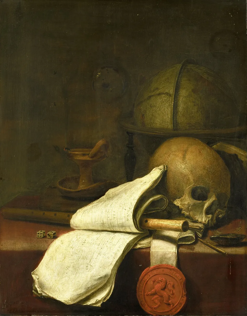 Vanitas still life, by Pieter Symonsz Potter, oil, 1646