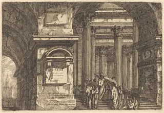 Funeral Scene in Imaginary Architecture, by Pierre Moreau, ink, 1722