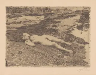 On the Sands, by Anders Zorn, ink, 1916
