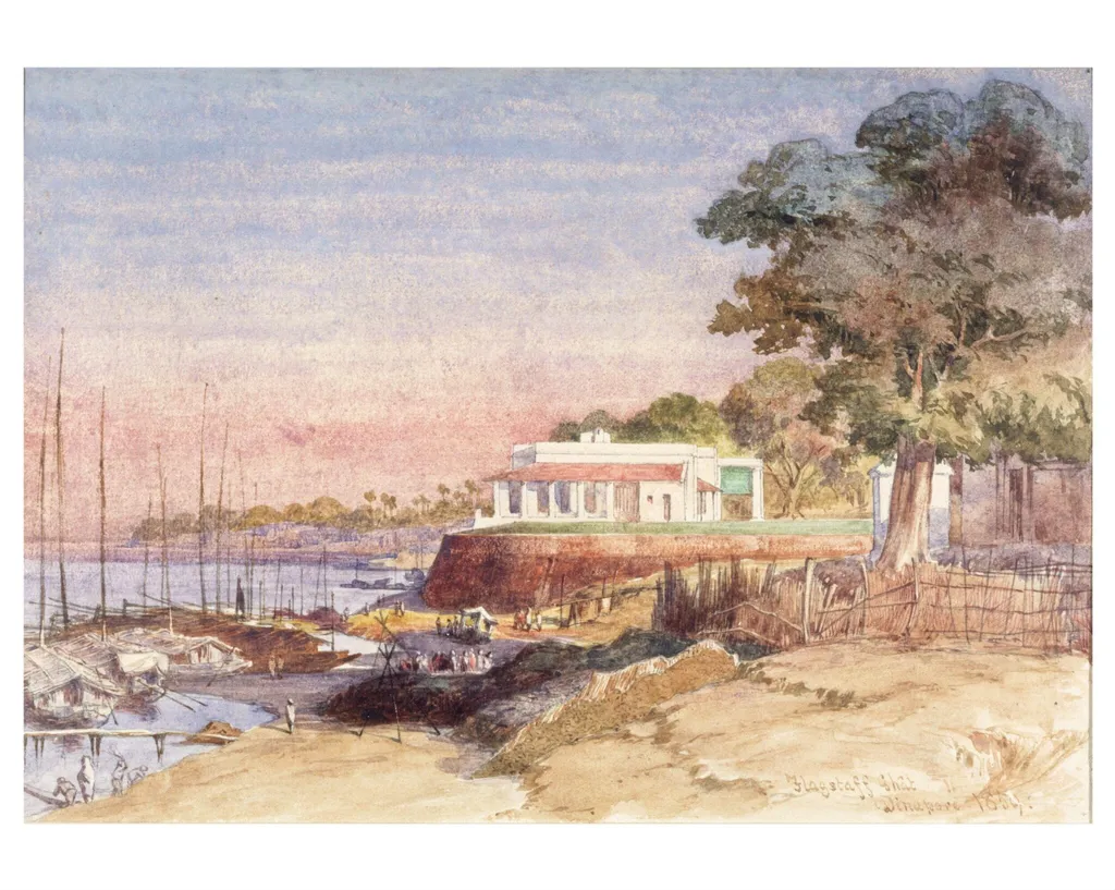 Flagstaff Ghat Dinapore, by Frederick William Alexander De Fabeck, paint, 1859