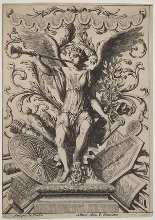 Fame on a Trophy of Arms, by Jean Lepautre, ink, 1650
