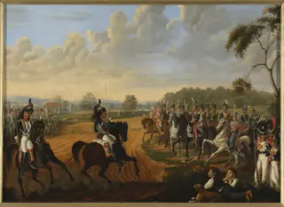 Inspection of the 14th Regiment of Cuirassiers of the Duchy of Warsaw, by Michał Chylewski, oil, 1841