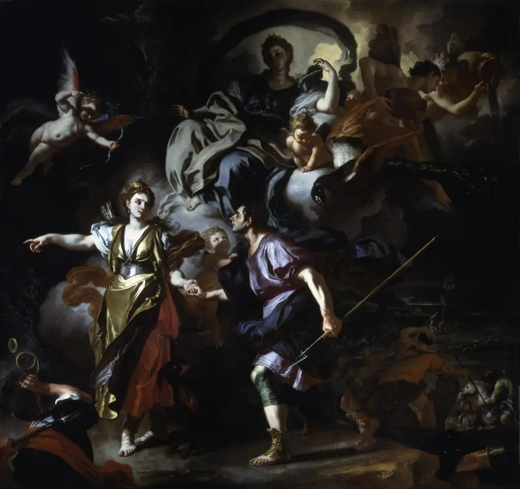 The Royal Hunt of Dido and Aeneas, by Francesco Solimena, oil, 1712