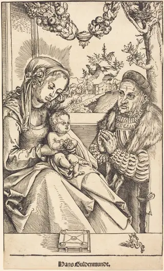 The Virgin and Child Adored by Frederic the Wise of Saxony, by Lucas Cranach the Elder, ink, 1512