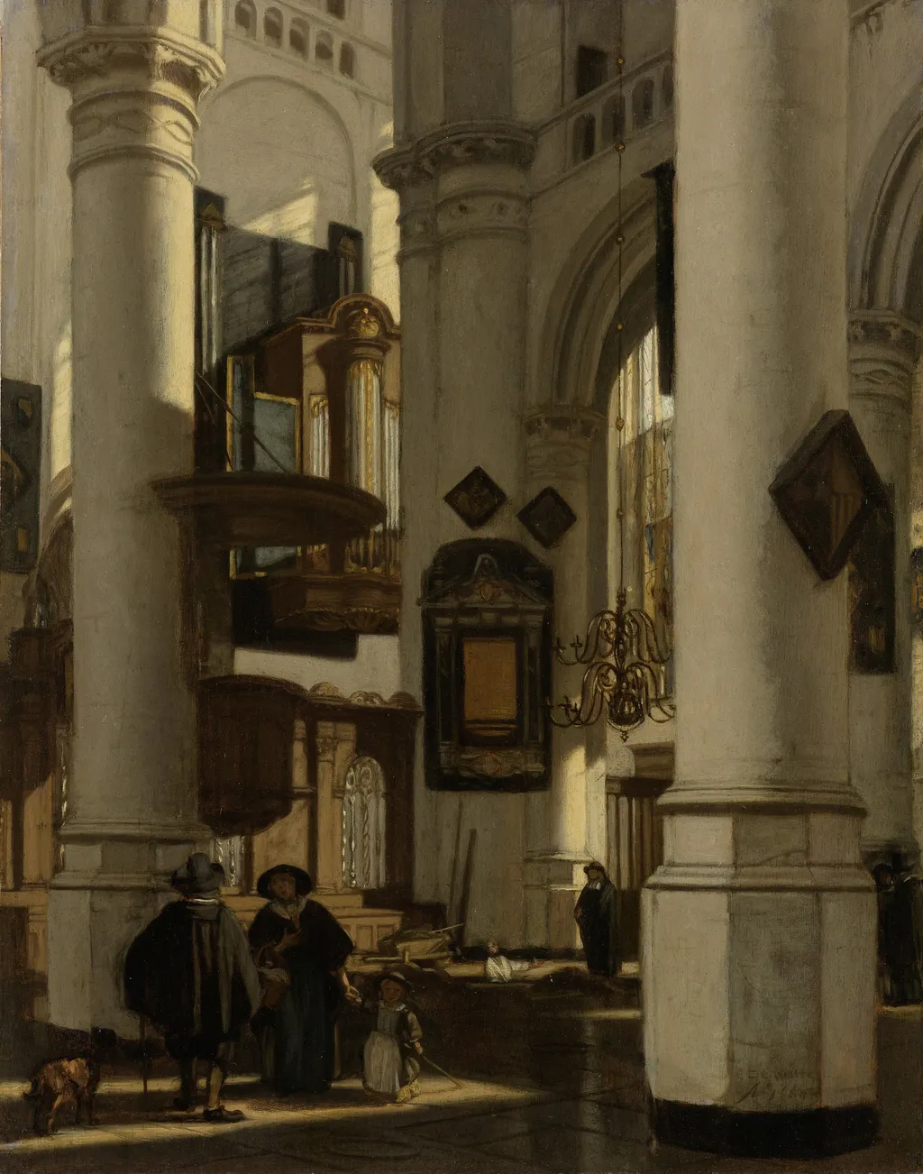 Interior of a Protestant, Gothic Church, with a Gravedigger in the Choir, by Emanuel de Witte, oil, 1669