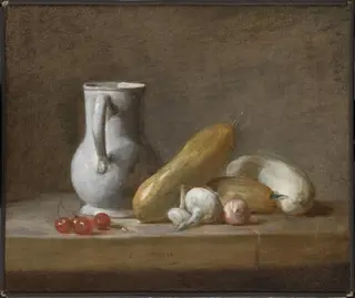 Still Life with Cherries and Turnips, by Jean-Baptiste-Siméon Chardin, oil, 1750