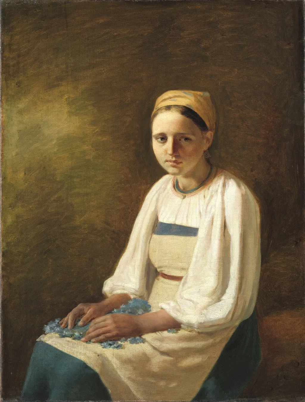 Peasant Girl with Cornflowers, by Alexey Venetsianov, unspecified, 1820