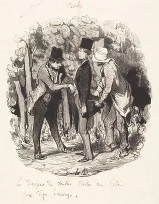 Le Danger de... visiter un site par trop sauvage, by Honoré Daumier, ink, 1845