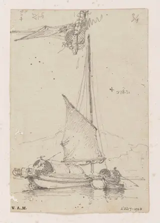 Two drawings of a Chinese boat under sail, by George Chinnery, 12