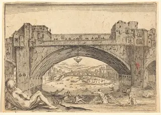 Ponte Vecchio, Florence, by Jacques Callot, ink, 1622