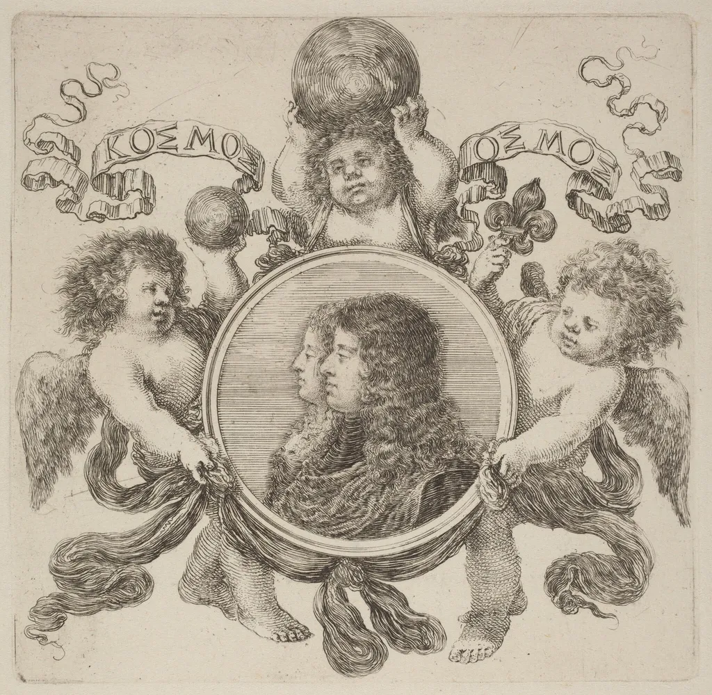 Cosimo de Medici, Prince of Tuscany and Marguerite Louise d'Orléans, by Stefano Della Bella, ink, 1637
