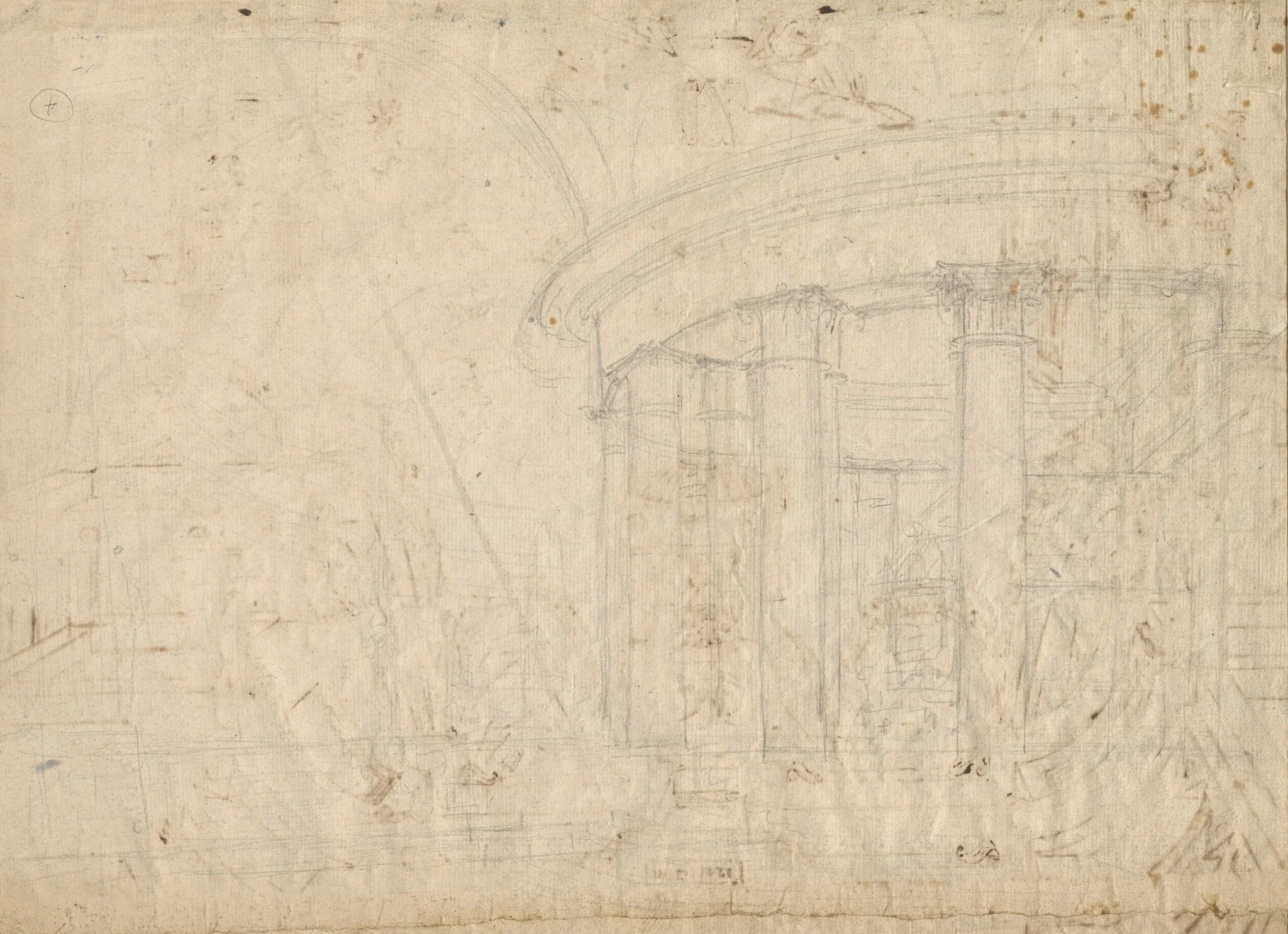 Architectural Fantasy on a Round Temple Enclosed with an Ambulatory (verso), detail