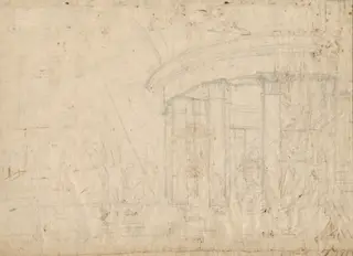 Architectural Fantasy on a Round Temple Enclosed with an Ambulatory (verso), by Pietro Gonzaga, graphite, 1792