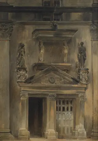 Architectural Study (Door of the Francis I Staircase, Oval Court, Fontainebleau), by Jean Baptiste Camille Corot, oil, 1831