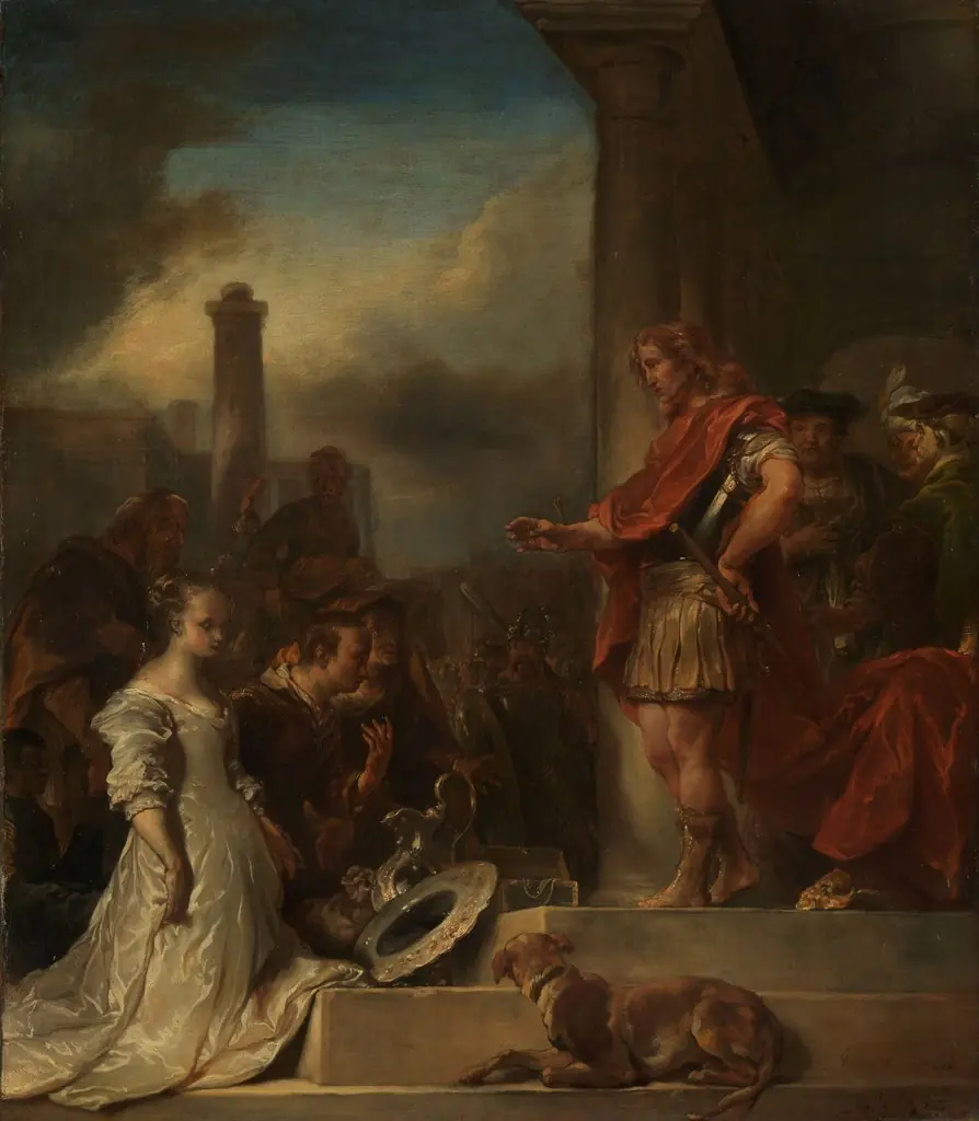 The continence of Scipio, by Jan van Noordt, oil, 1672