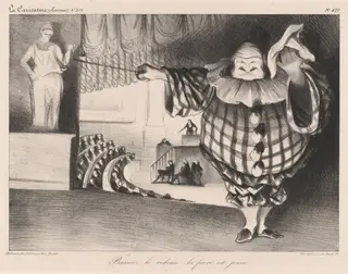 Baissez le rideau, la farce est jouée (Lower the Curtain, the Farce is Over), by Honoré Daumier, ink, 1834