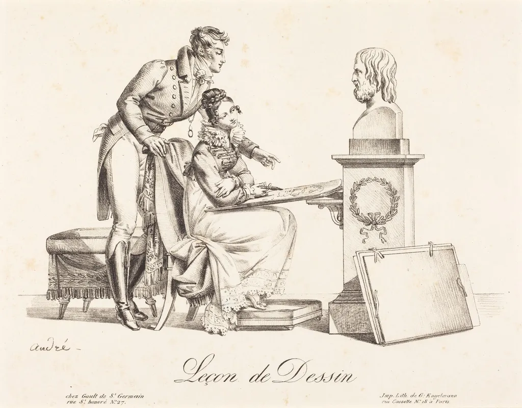 Leçon de Dessin (Drawing Lesson), by Johann Anton André, ink, 1808