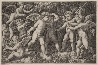 Putti Playing, by Master of the Die, ink, 1522