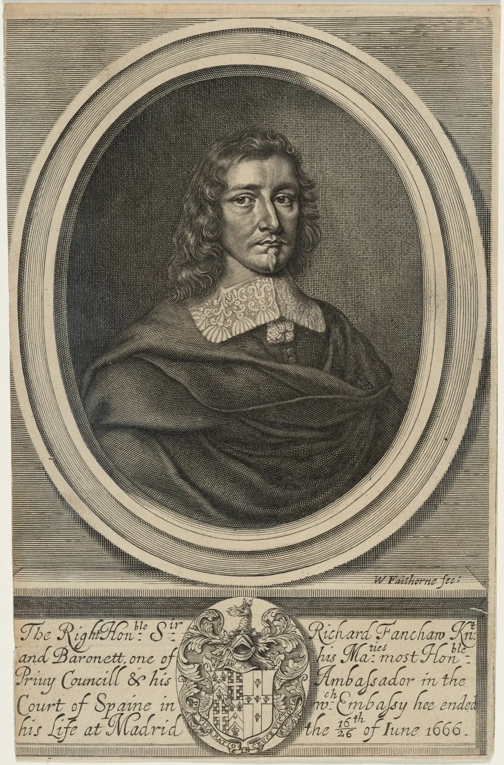 Sir Richard Fanshaw, Bart., by William Faithorne, ink, 1654