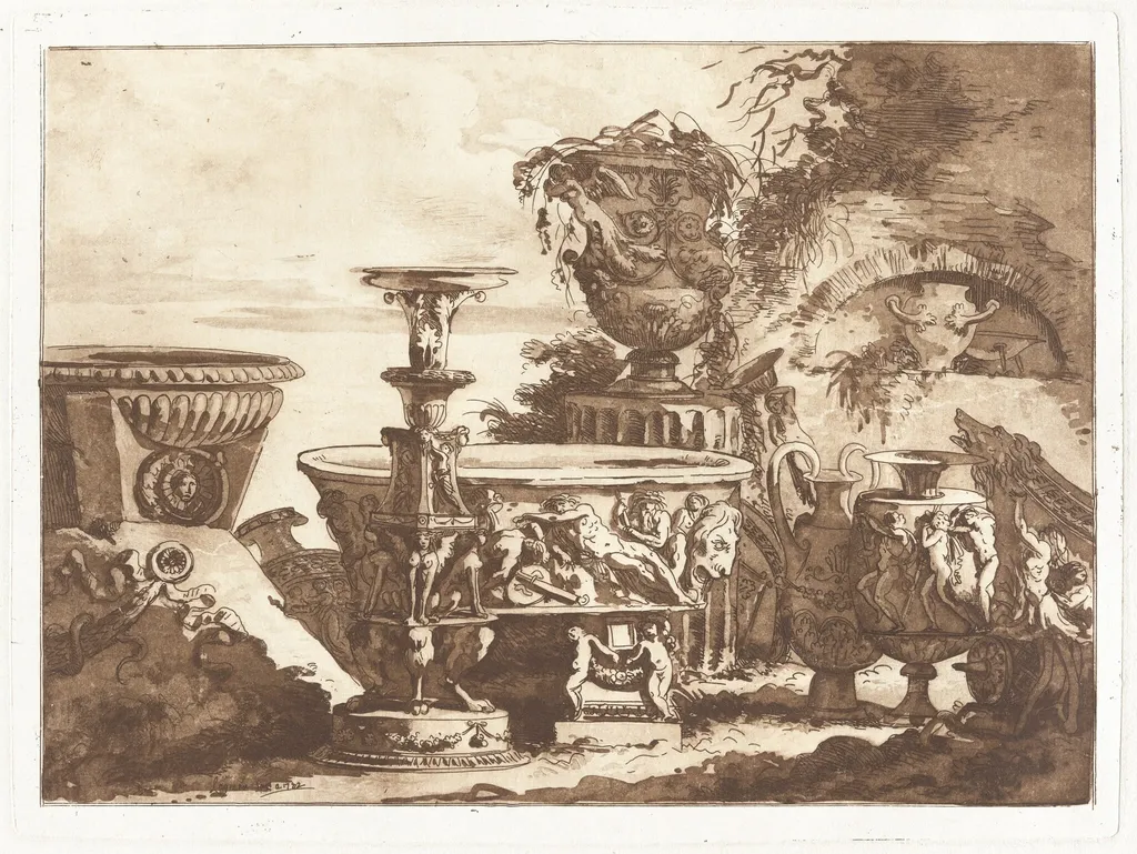 Composition with Antique Vases, by Jean Jacques II Lagrenée, ink