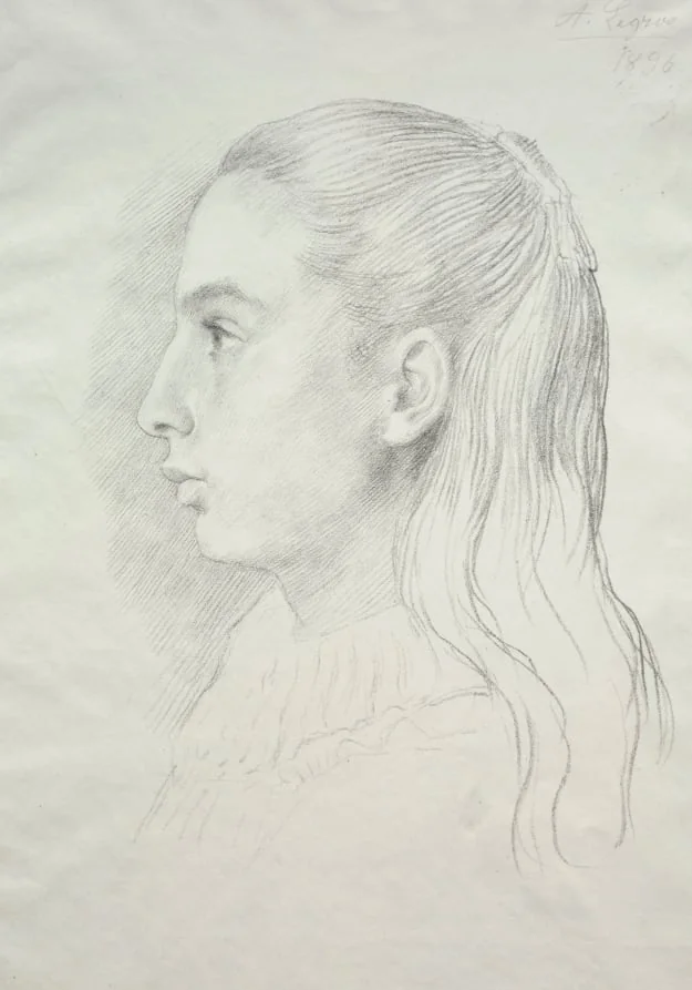 Portrait de Mlle. Nora E. Legros, detail