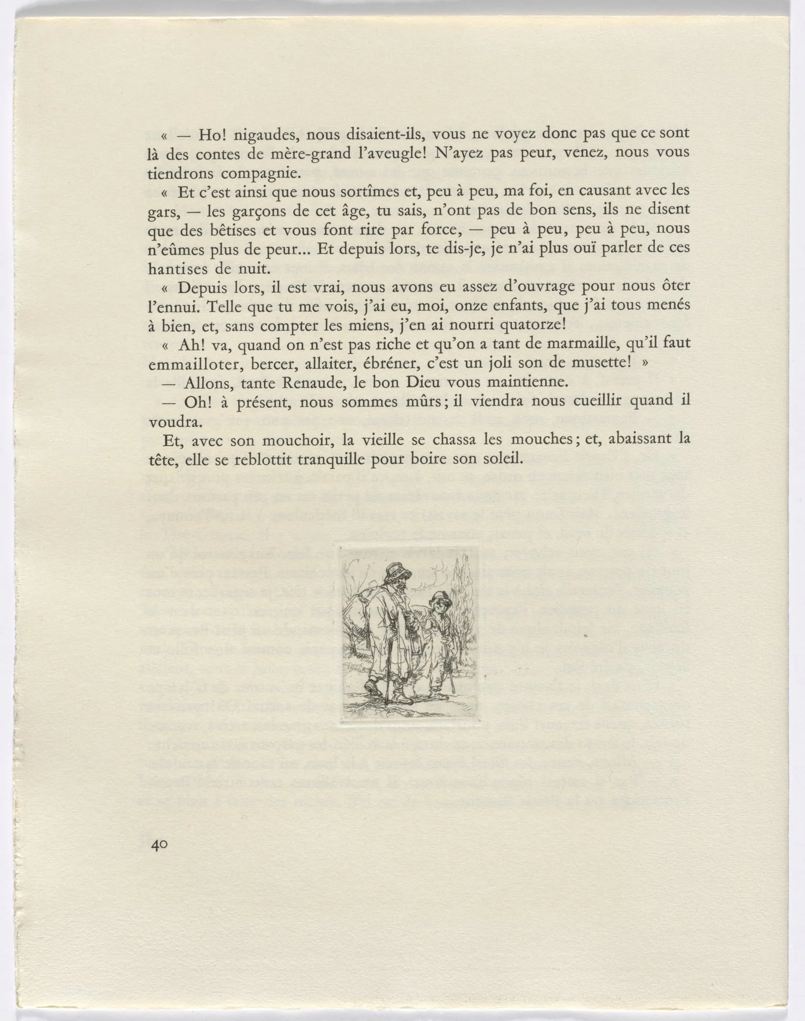 Frédéric Mistral: Mémoires et Recits by Frédéric Mistral: two figures walking (page 40), detail