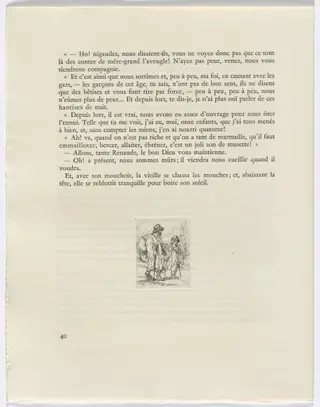 Frédéric Mistral: Mémoires et Recits by Frédéric Mistral: two figures walking (page 40), by Auguste Brouet, 1937