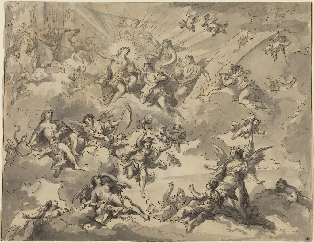 Apollo and the Muses, by Giuseppe Valeriani, ink, 1734