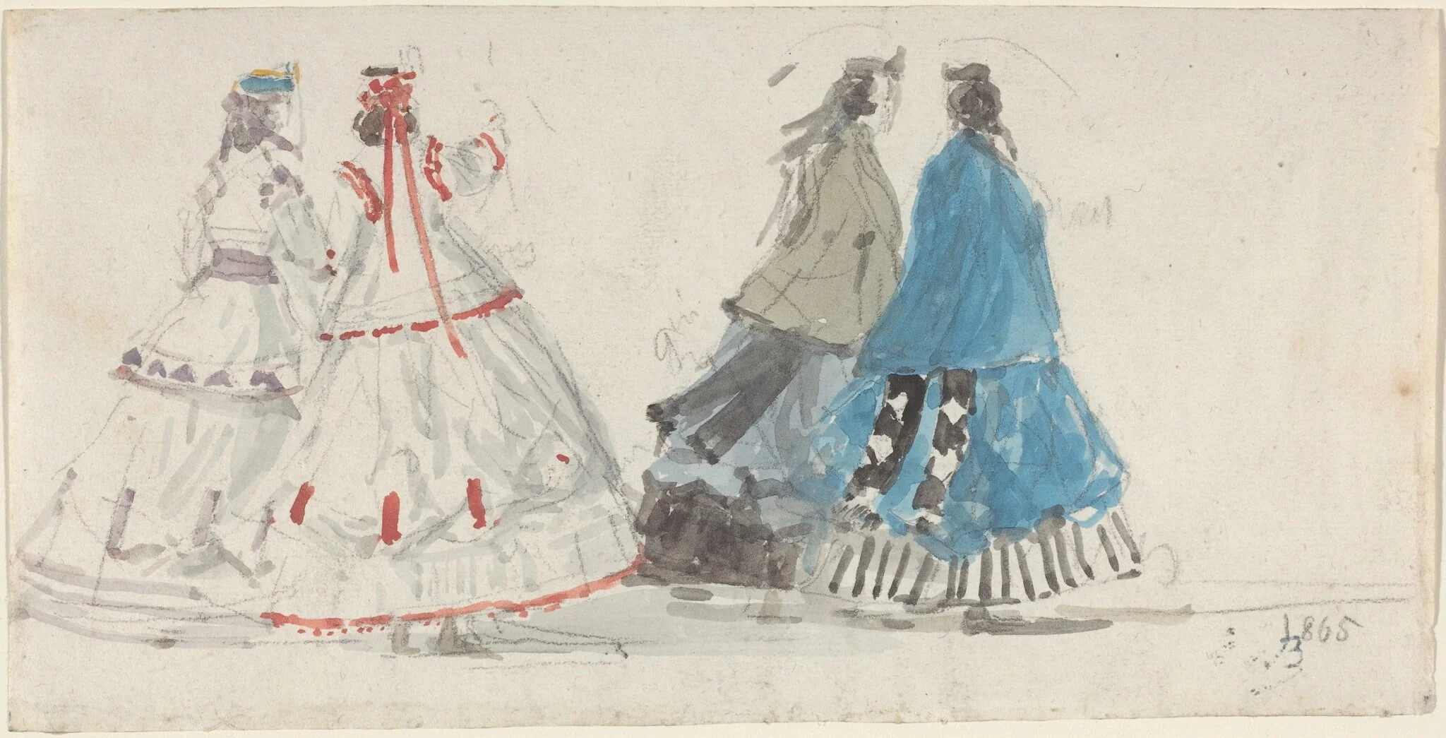 Four Ladies in Crinolines Walking at Trouville, detail