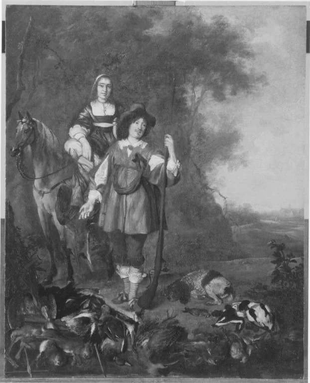 Double portrait of a man and of a woman on horseback, detail