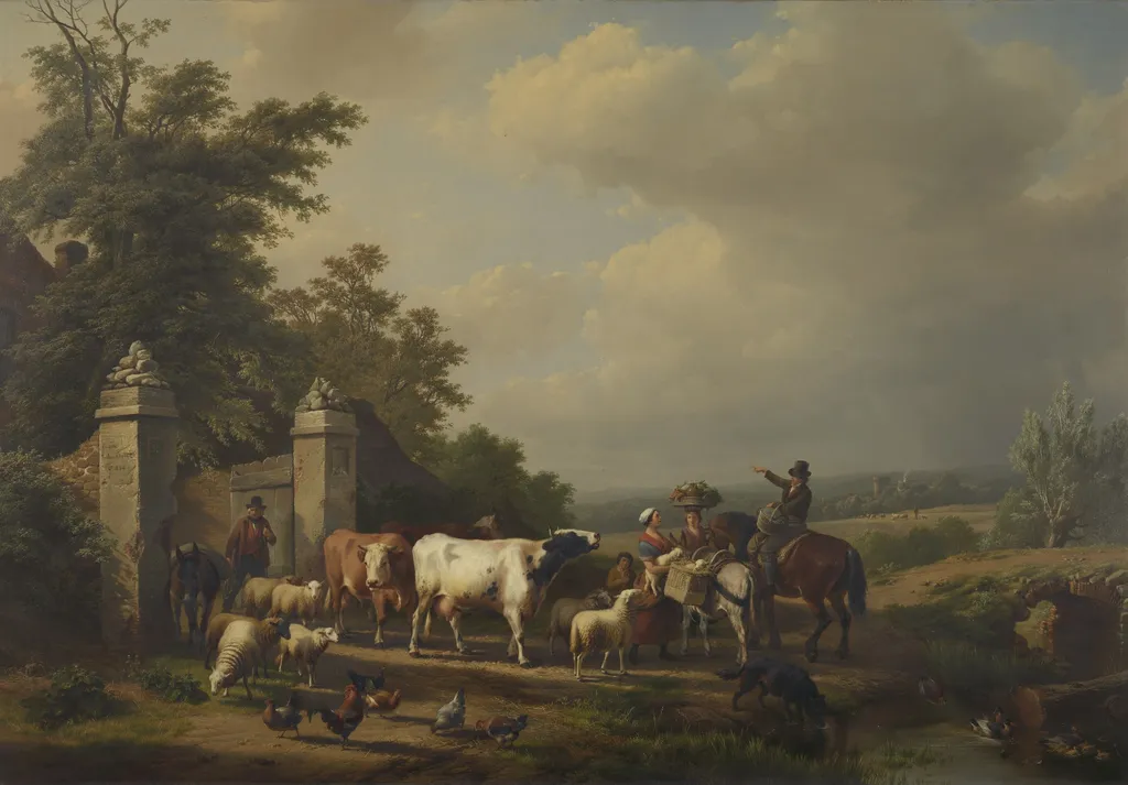 Leaving for the Market, by Eugène Verboeckhoven, oil, 1854